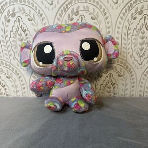 2008 Littlest Pet Shop LPS Purple Happiest Monkey Plush 8" Stuffed Animal Hasbro
